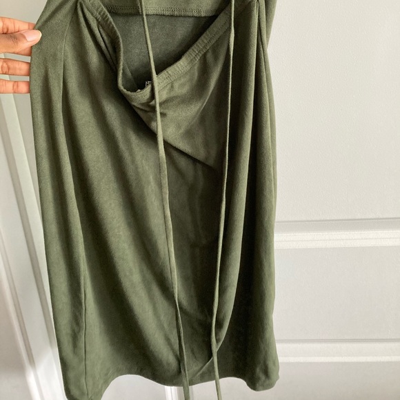 Fitted Olive Green Faux Suede Dress Size Small - Picture 10 of 12